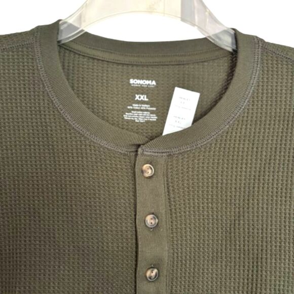The Essential Thermal Men's XXL Long Sleeve Waffle Knit Olive Green Henley #B - Picture 3 of 4